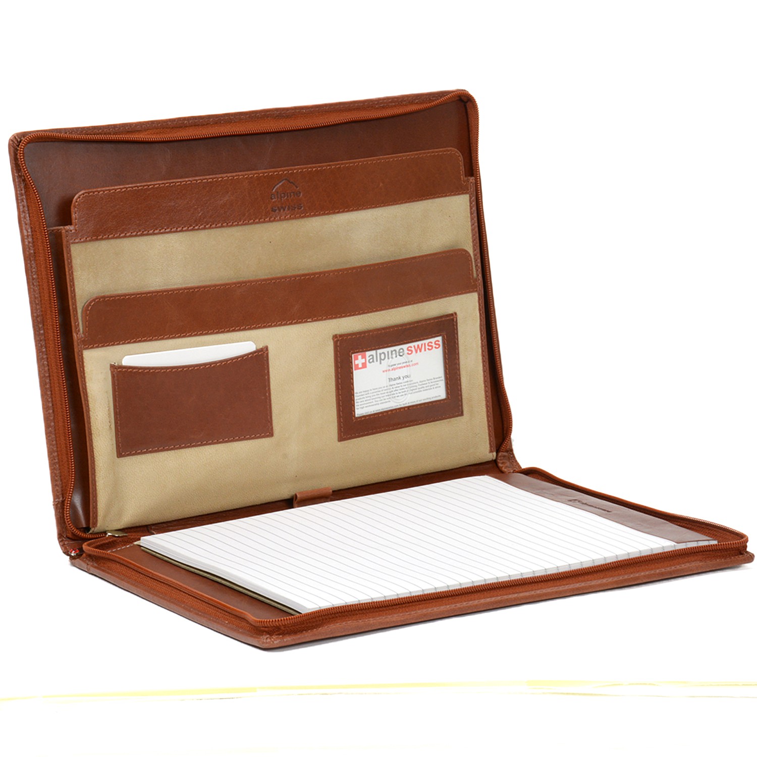 Alpine Swiss Leather Zippered Writing Pad Portfolio Business Briefcase